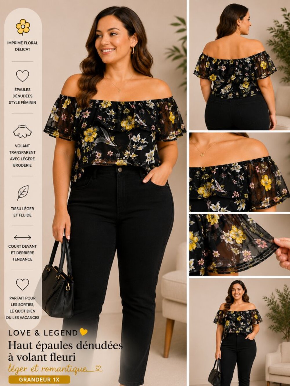 LOVE & LEGEND — FLORAL OFF SHOULDER TOP — SIZE 1X